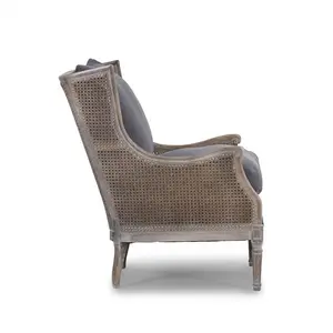MRS WOODS – chaise d'accent en rotin pour canapé de salon, en tissu de lin, en velours, de style français