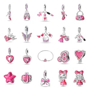 Breloques pendantes roses Barbiecore pour maquillage et beauté, en argent S925, perles pendentifs tendance, accessoires de bijoux DIY pour la fabrication de bracelets pour femmes - Product Image 1