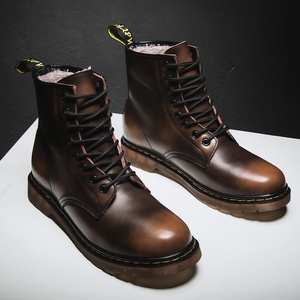 Bottes Martin de luxe de créateur, grande taille, pour l'automne et l'hiver, chaussures montantes tendance pour couple, en <span class=keywords><strong>cuir</strong></span> noir style britannique - Product Image 1