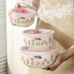 Set di Ciotole in Ceramica <span class=keywords><strong>per</strong></span> Conservazione Alimenti, Design Floreale, Organizer <span class=keywords><strong>per</strong></span> Frigorifero, Coperchio <span class=keywords><strong>per</strong></span> Microonde, Contenitore Antipolvere <span class=keywords><strong>per</strong></span> Pranzo - Product Image 2
