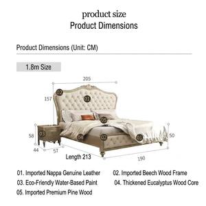 Lit en hêtre de style <span class=keywords><strong>palais</strong></span> français, luxe léger, rembourré en cuir, plateforme sculptée, tailles King et Queen - Product Image 4