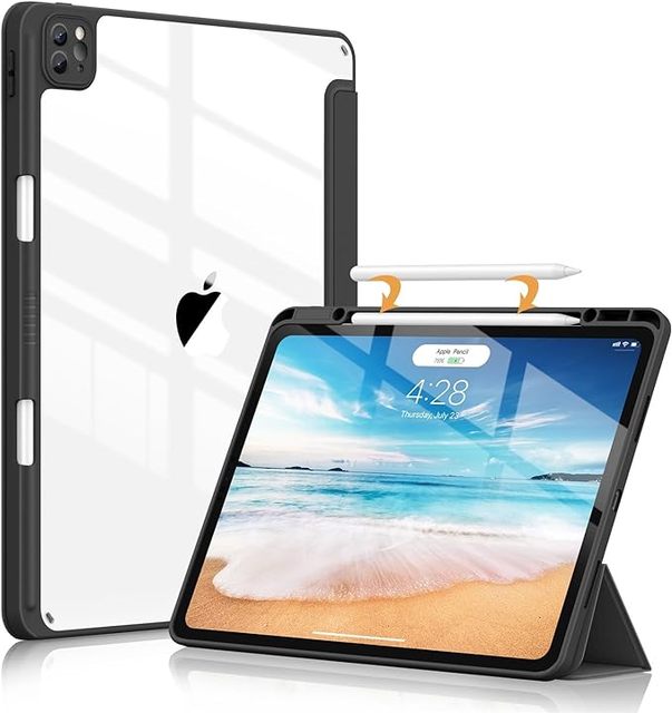 Ultra Hybrid Case for iPad Pro 12.9  11 Inch with Pencil Holder, Clear Transparent Shockproof Back Cover for ipad Pro case