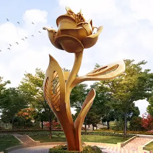 Garten dekor Große goldene Malerei Edelstahl Blume Rose Kunst Skulptur