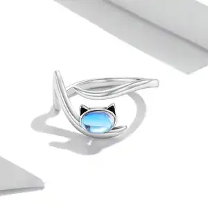 Fashion New Amazing Popular Custom Natural 925 Sterling Silver Jewelry Cat Moonstone Ring