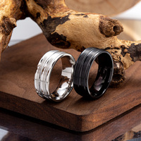 POYA Bague de mariage en acier au tungstène 8mm pour homme Design rainuré double face Accessoire à la mode