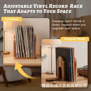 Wooden Retractable Record <b>Shelf</b> <b>Desktop</b> Magazine Organizer Natural Wood Color Single Layer Book Storage Rack - Product Image 4