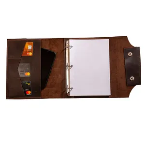 Pasta personalizada Binder Diário Notebook Planejador Recarregável A4 Negócio Personalizado Couro Genuíno Personalizado 3 Anel OEM