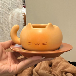 Niedliches Cartoon-Kätzchen Keramik-Geschirrset Katzenförmige Schüssel Tasse Saucenschälchen Mit Deckel für Haushalt Abendessen Geschenk - Product Image 4