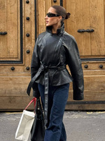 PB & ZA transfrontalier Style européen et américain 2025 nouveau Style de mode vêtements pour femmes en gros noir court en cuir coupe-vent