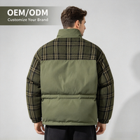 Veste matelassée à col montant pour homme, coupe ample, motif écossais, chaude, multi-poches, style workwear pour l'hiver