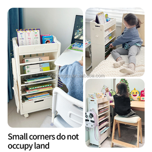 Estantería para niños con ruedas, mesa giratoria móvil de plástico para <span class=keywords><strong>el</strong></span> hogar, estantería multicapa para libros, estantería para niños - Product Image 5
