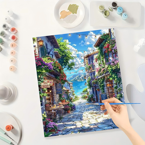 Vernice <span class=keywords><strong>Vintage</strong></span> con Kit di numeri per adulti-fai da te acrilico su tela fiorita strada dal mare 16x20 pollici senza cornice arte urbana regali - Product Image 3