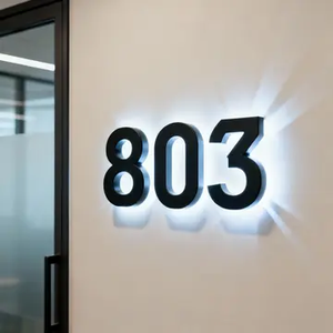 Placa de puerta iluminada con <span class=keywords><strong>LED</strong></span> moderna 408 para oficina, elegante Número de acrílico negro, retroiluminación que cambia de Color RGB, decoración de oficina moderna - Product Image 1
