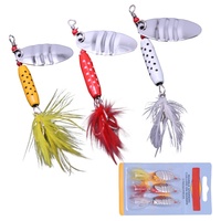 Konkav gerillter Metall-Spinnerköder mit gepunktetem Gewichtskörper, Feder und Drillingshaken – Spinnerbait-Set mit Papierkartenverpackung