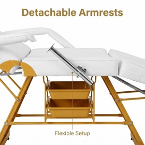 Lettino Estetico Regolabile con Telaio in Metallo Dorato, Spugna ad Alta Densità, Capacità 150KG, Lettino per Massaggi Facciali con Cassetto Portaoggetti per Salone e Spa - Product Image 3