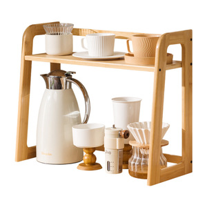 Wooden Two Tier Desk Storage Rack For Tea Cups And Coffee <b>Mugs</b> Multipurpose Tabletop Organizer With Natural Finish - Product Image 5