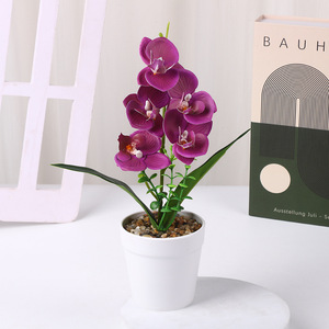 Orchidées Phalaenopsis artificielles en pot, décoration de bureau, ornement de balcon, cinq fleurs colorées avec pot - Product Image 4