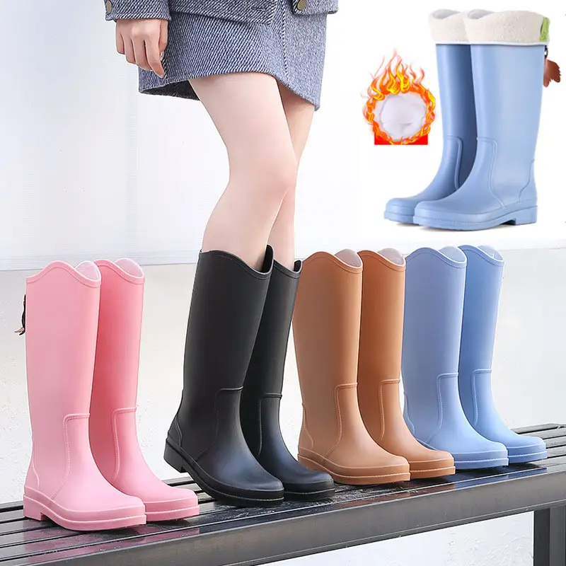 Fashion Rain Boots Work Waterproof Non-slip Mid-Calf Water Boots High Soft Tube Warm Women Shoes Soft Bottom Women Rain Boots