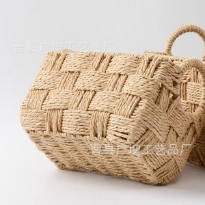 Handmade Woven <b>Paper</b> Rope Storage Basket Rectangle Desktop <b>Kitchen</b> Snack Basket Set - Product Image 3
