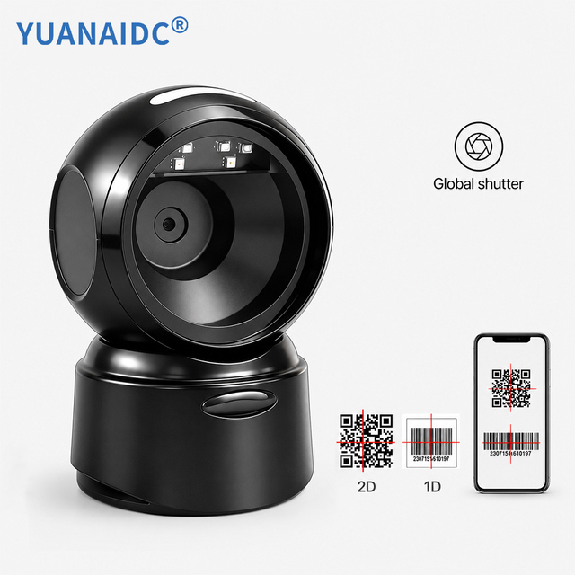 YUANAIDC Omnidirectional Desktop Barcode Scanner 1D 2D QR Code Reader USB Wired Auto Sense for Retail Supermarket