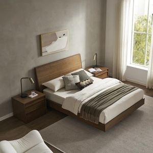 Lit plateforme double en bois massif de style japonais pour hôtel et usage domestique, taille Queen ou King - Product Image 2