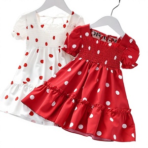 Robe d'été transfrontalière INS pour petites filles, col carré, à volants, imprimé pois, manches courtes, coupe trapèze, en polyester - Product Image 1