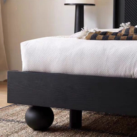 Lit double moderne en chêne massif de style français vintage, cadre de lit king-size rétro de luxe à profil bas, personnalisable OEM