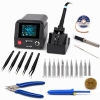 Kit Stasiun Solder Profesional 300W Termasuk 10 Tip, 5 Pinset, Sumbu Desolder, Inti Pemanas, dan Set Alat Sensor