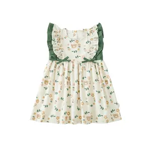 YOEHYAUL High Quality Custom Digital Print Kids Girls Dress Cartoon Bear Cotton Toddler Baby Dress For Little Girls