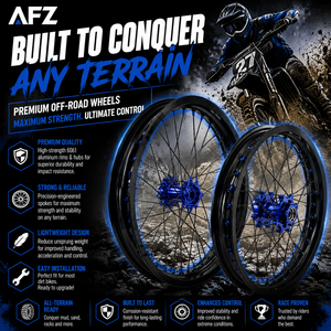 Ensemble de roues de motocross 21 19 pouces Yamaha <span class=keywords><strong>YZ</strong></span> <span class=keywords><strong>125</strong></span>/<span class=keywords><strong>YZ</strong></span> 250 2008-2016, moyeu CNC bleu, alliage d'aluminium anodisé, durable, nouvelle marque AFZ - Product Image 1