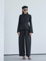 Ensemble Abaya deux pièces noir pour femmes musulmanes Mexizo, col montant, ourlet à volants, haut et pantalon large, Dubaï