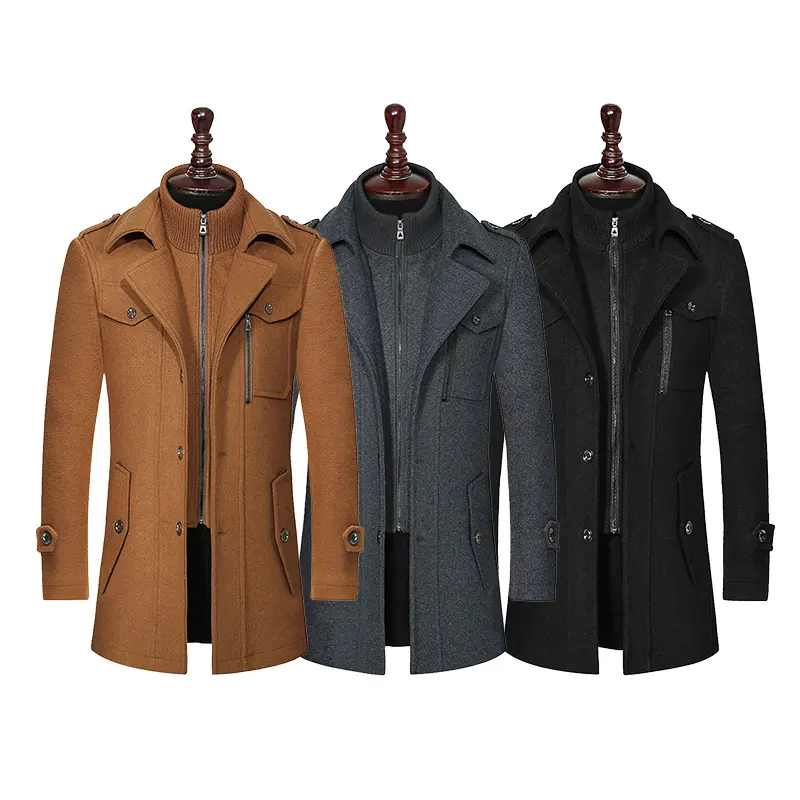 Factory Wholesale 2022 Men Wool Trench Coat Slim Overcoat Warm Winter Long Men's Trench Coats