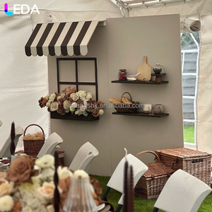 LEDA Modern Wedding <b>Party</b> Decoration Gray <b>Backdrop</b> Acrylic House-shaped Background Wall with Shelves - Product Image 2