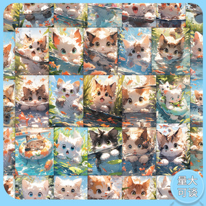 60 pegatinas de gatos nadando, bonitas, estéticas, divertidas y traviesas - Product Image 2