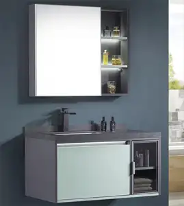 欧式现代壁挂式水槽橱柜收纳器带镜子的浴室梳妆台套装