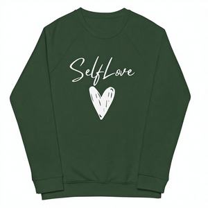 Sweat-shirt unisexe en coton biologique à manches raglan avec motif Self Love - Product Image 1