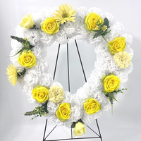Vente en gros de grandes fleurs artificielles en soie pour funérailles, couronne de cœur, couronne de tribut, couronnes funéraires/mémoriales