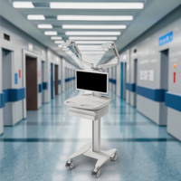 Chariot informatique médical personnalisé avec deux supports d'écran, poste de travail mobile pour infirmières sur roulettes avec tiroir pour hôpital