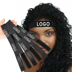 Custom printed logo elastic belt adjustable Headband melt edge slayer black polyester nylon elastic band for wigs