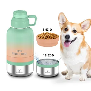 Campioni gratuiti 32/64oz bottiglia d'acqua per cani a parete singola in acciaio inox pet bottiglia con Pet forniture per il campeggio bere viaggi all'aperto