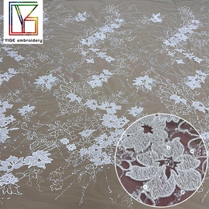 Tessuto in Pizzo Francese di Lusso con Ricamo 3D di Fiori e Paillettes, Abito da Sposa <span class=keywords><strong>Bianco</strong></span> con Cristalli e Perline, <span class=keywords><strong>Tulle</strong></span> con Paillettes, Tessuto in Pizzo con Perline per Sposa - Product Image 6
