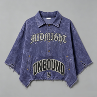 Vêtements en gros OEM : Veste oversize délavée à l'acide, effet vieilli, style vintage gothique streetwear, impression DTG Kornit