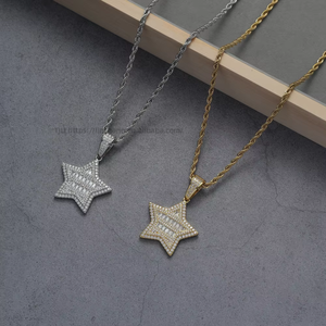 Pentagram pendant, hip hop accessories, men's and women's necklaces, <b>copper</b> inlaid zircon, zircon star pendant. - Product Image 2
