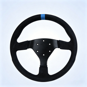 Nouveau volant de simulateur de course en cuir microfibre 330mm universel JDM à dégagement rapide en noir pour les voitures - Product Image 1