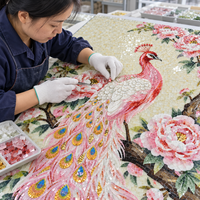 Dekorasi Dinding Mosaik Kaca Bunga Peony Merak Merah Muda Mewah untuk Kamar Mandi, Rumah, Lobi Hotel, Dekorasi Latar Belakang Interior