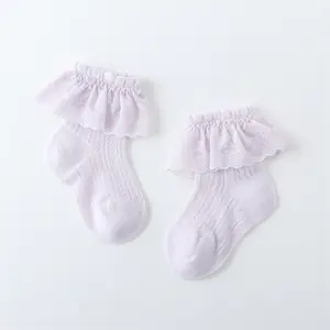 Knitted Tube Breathable Anti-bacterial Logo Design Casual Spring Wholesale Colorful Thin Anti-slip Lace Newborn Baby Girls Socks