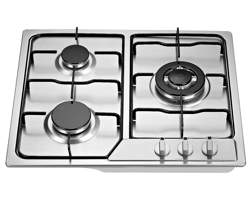 60Cm 3 Burner CE Thép Không Gỉ Brass Burner Gas Cooktop