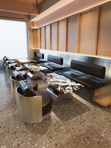 Bar-café de style industriel avec comptoir en granit et ensembles de chaises pour réunions d'affaires et canapés de détente - Product Image 3