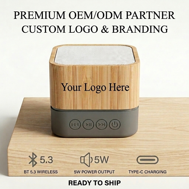 Modern Square Wood Wireless Speaker Sustainable Bamboo Portable Audio 3W Clear Bass Sound System Type-C Charge for Home Office