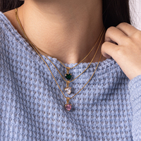 Kalung KITI Sparkling Heart CZ Berlapis Emas 18K PVD dari Baja Anti Karat dengan Liontin Kristal Pink Putih Hijau untuk Wanita